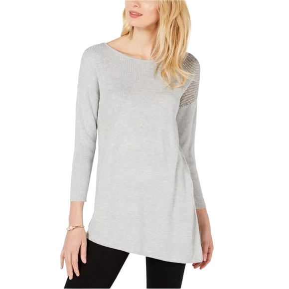 INC International Concepts Sweaters - INC INTERNATIONAL CONCEPTS Light Grey Cashmere Blend Long Sleeve Tunic Sweater L